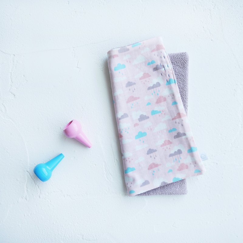 有机棉刺绣手帕巾 ハンカチ - 粉红云雨 - 围嘴/口水巾 - 棉．麻 粉红色