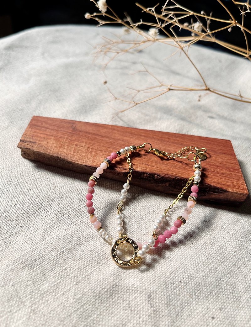 天然石手链 — 日光玫瑰园  蔷薇石/淡水珍珠 - 手链/手环 - 水晶 粉红色