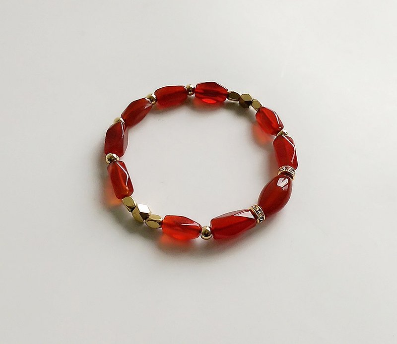 [ 宝石系 ] 手作 天然矿石 红玛瑙 黄铜 富贵 • 手链 - 手链/手环 - 宝石 红色