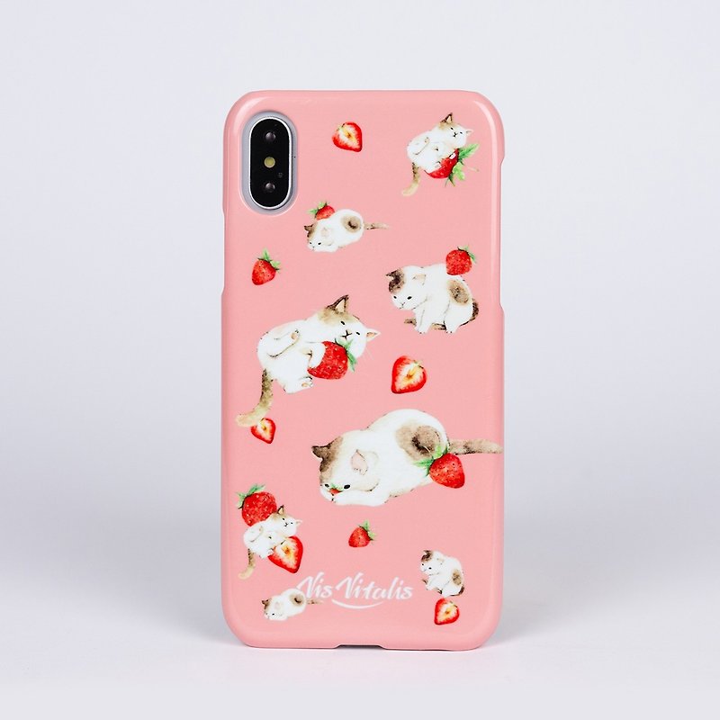 【果动系列】猫猫草莓手机壳 - 手机壳/手机套 - 塑料 粉红色
