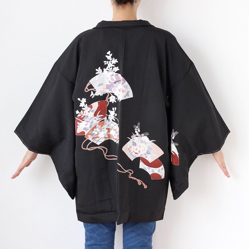 lowers and Ogi kimono, Japanese silk haori, haori jacket, Japanese fashion /3900 - 女装休闲/机能外套 - 丝．绢 黑色