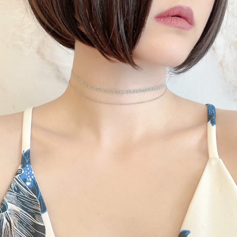Silver / Chain and blade double choker SV204S