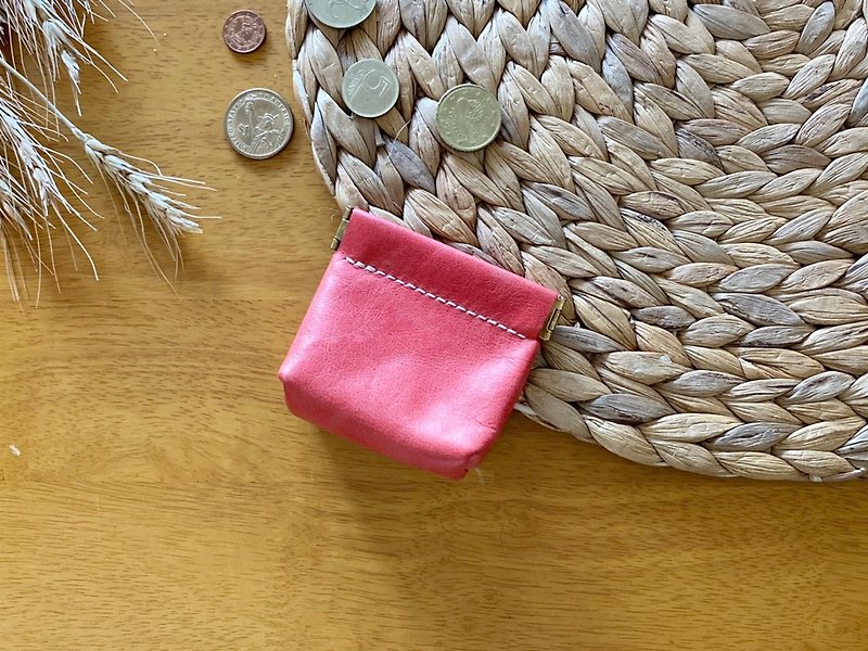 【Mini5】弹片口金零钱包 / 耳机收纳包 / 皮革小物包(西瓜红) - 零钱包 - 真皮 