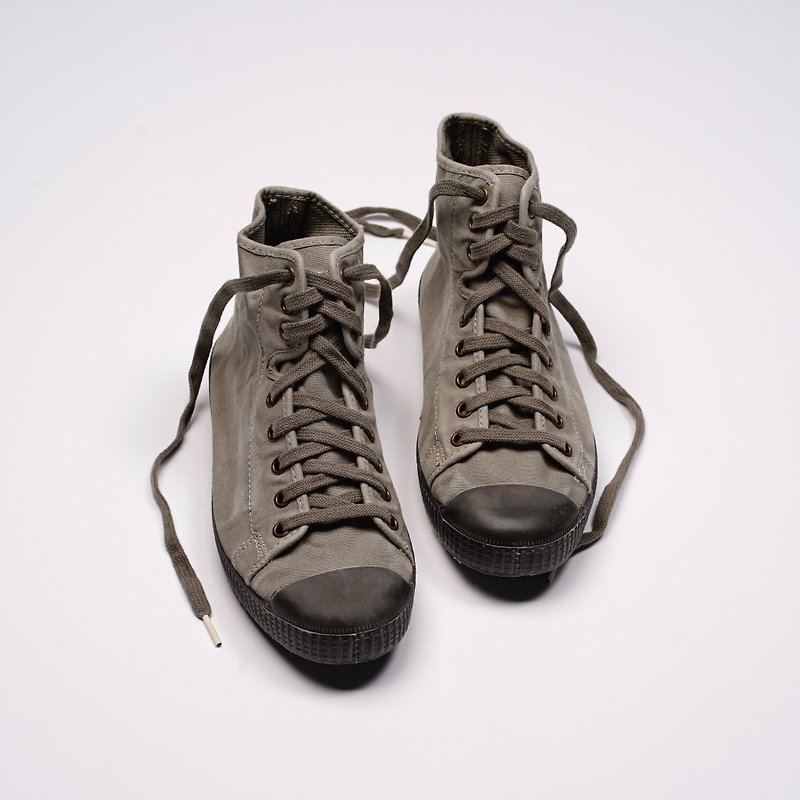 西班牙帆布鞋 CIENTA U61777 34 水泥灰 黑底 洗旧布料 大人 高筒 - 女款休闲鞋 - 棉．麻 灰色