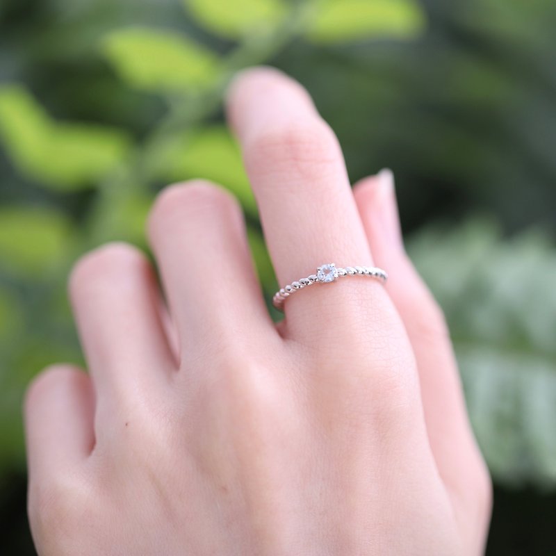 蓝托帕石925纯银麻花设计戒指 可调式戒指 - 戒指 - 宝石 银色