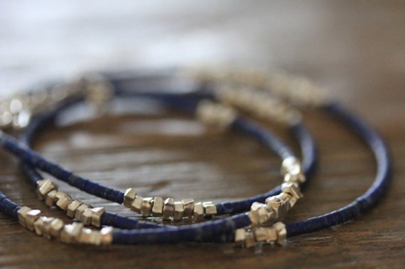 Lapis Lazuli and silver sugar cube beads necklace (N0065) - 项链 - 银 蓝色