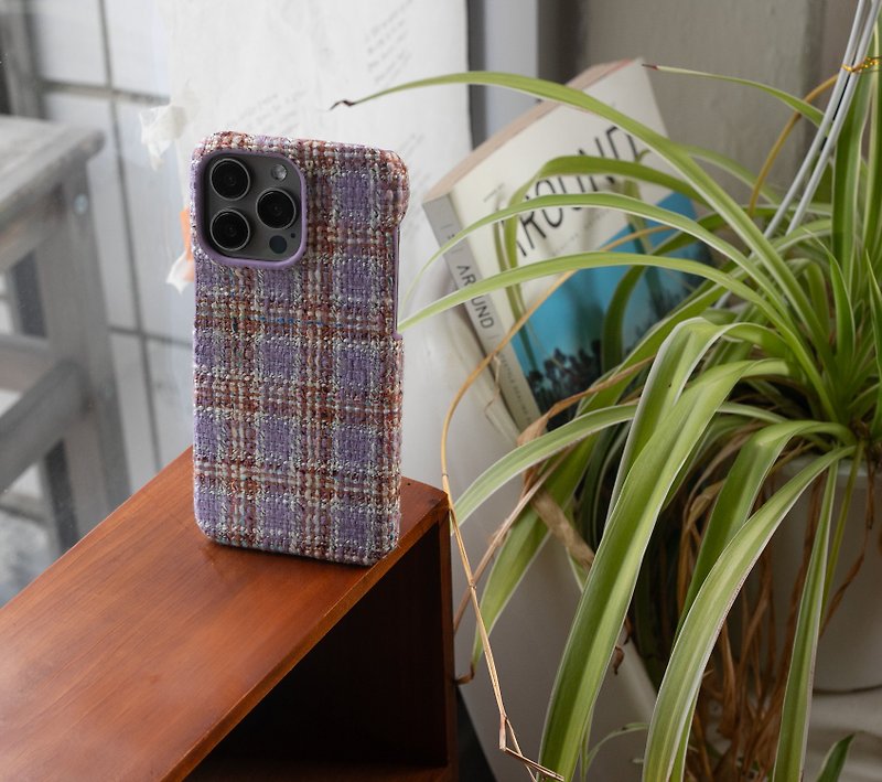 特威德 紫色的 春季風格 手機殼 iPhone 15 專業版 銀河S24 - 手机壳/手机套 - 棉．麻 粉红色