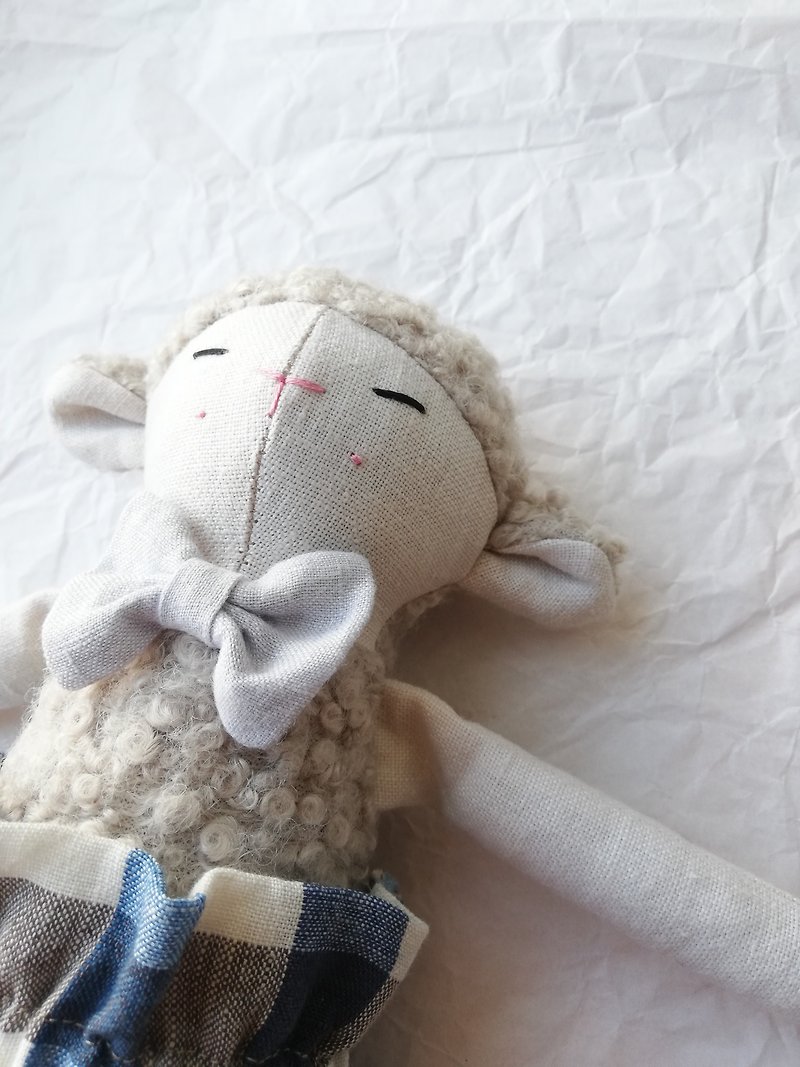 Handmade doll lamb, linen wool, soft tender toy