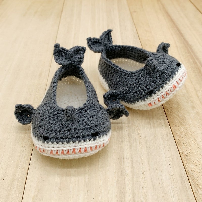 Shark Crochet Baby Booties Footwear Sandals Toddler Grey Shark Shoes - 婴儿鞋 - 棉．麻 灰色