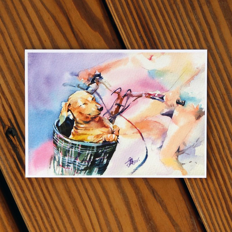 水彩绘毛孩系列明信片 - 风中骑缘 - 卡片/明信片 - 纸 紫色