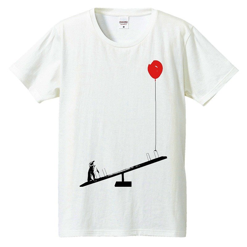 Tシャツ / ペンギンと風船とシーソー - 男装上衣/T 恤 - 棉．麻 白色
