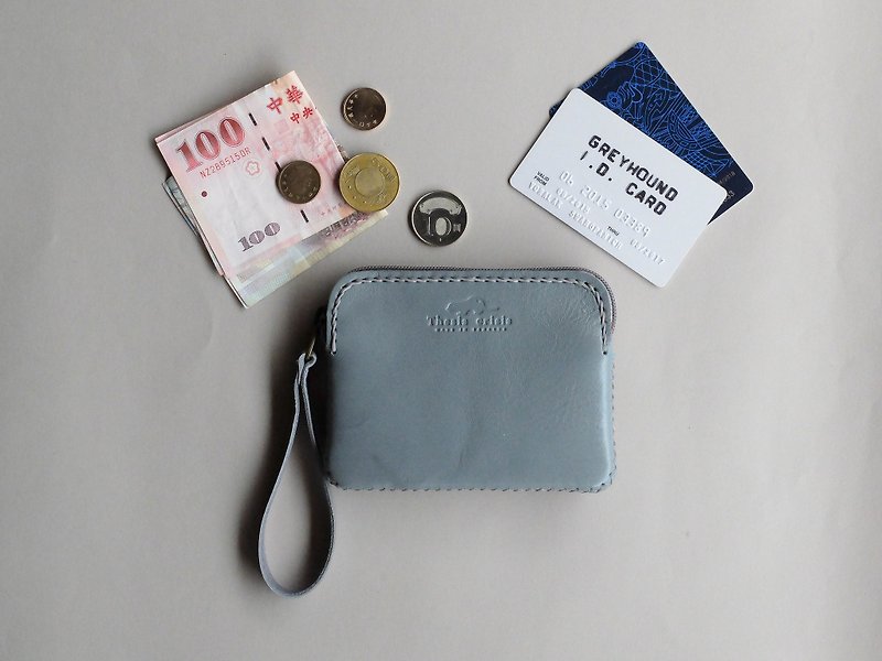 TRIPLET MINI - SMALL LEATHER COIN BAG- GREY - 零钱包 - 真皮 灰色