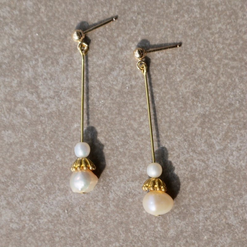 珍珠 黄铜 耳环 1137-王子 - 耳环/耳夹 - 珍珠 白色