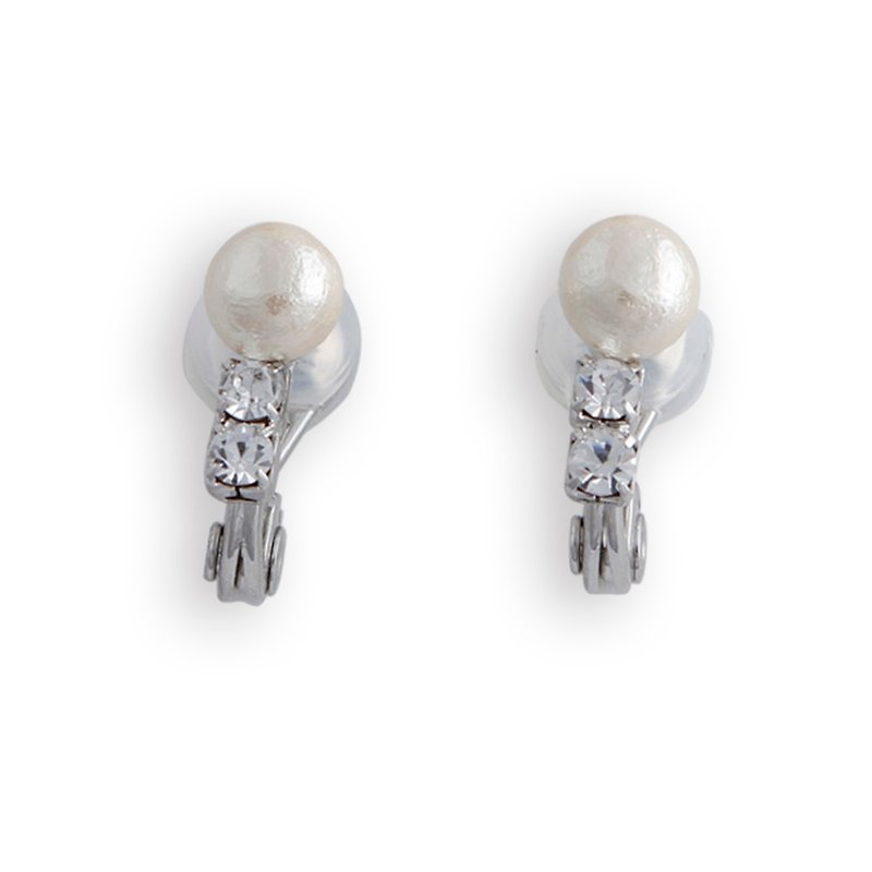JewCas Air Earring系列雅致小巧水晶棉珍珠耳环_JC2759 silver - 耳环/耳夹 - 其他金属 