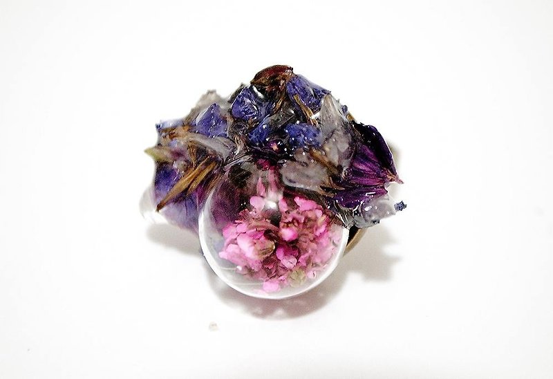 花色控制室 玻璃球立体干燥花介指 / 粉红紫色干花 / Magic Ball 系列 - 戒指 - 植物．花 紫色
