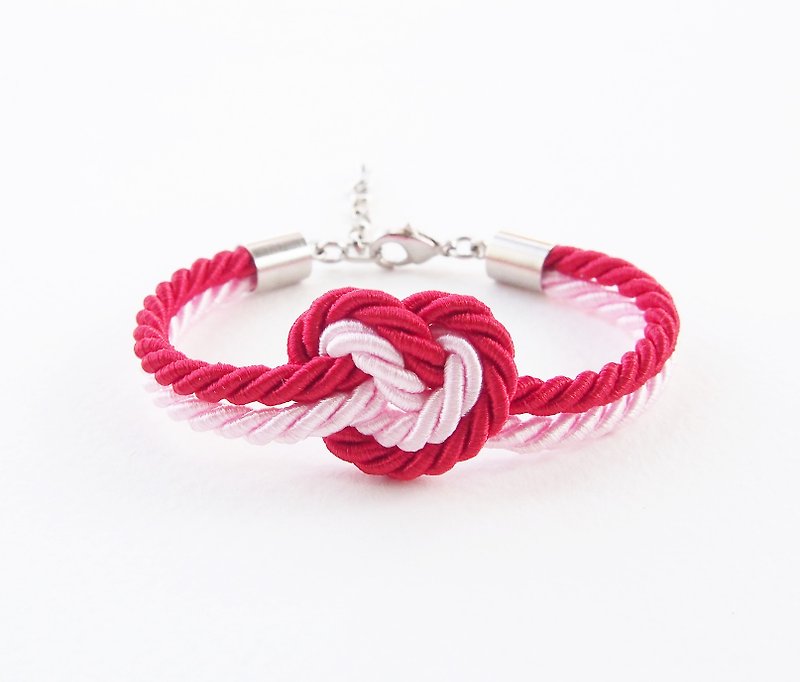 Red and light pink heart knot bracelet. - 手链/手环 - 其他材质 红色