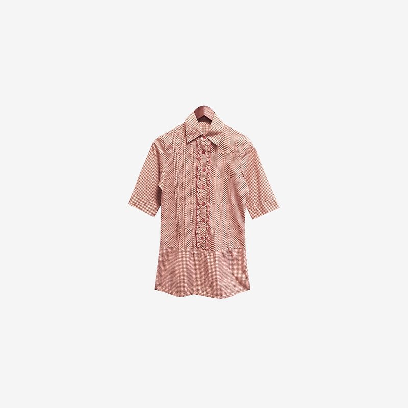 脱臼古着 / 细格小花边衬衫 no.095 vintage - 女装衬衫 - 聚酯纤维 粉红色