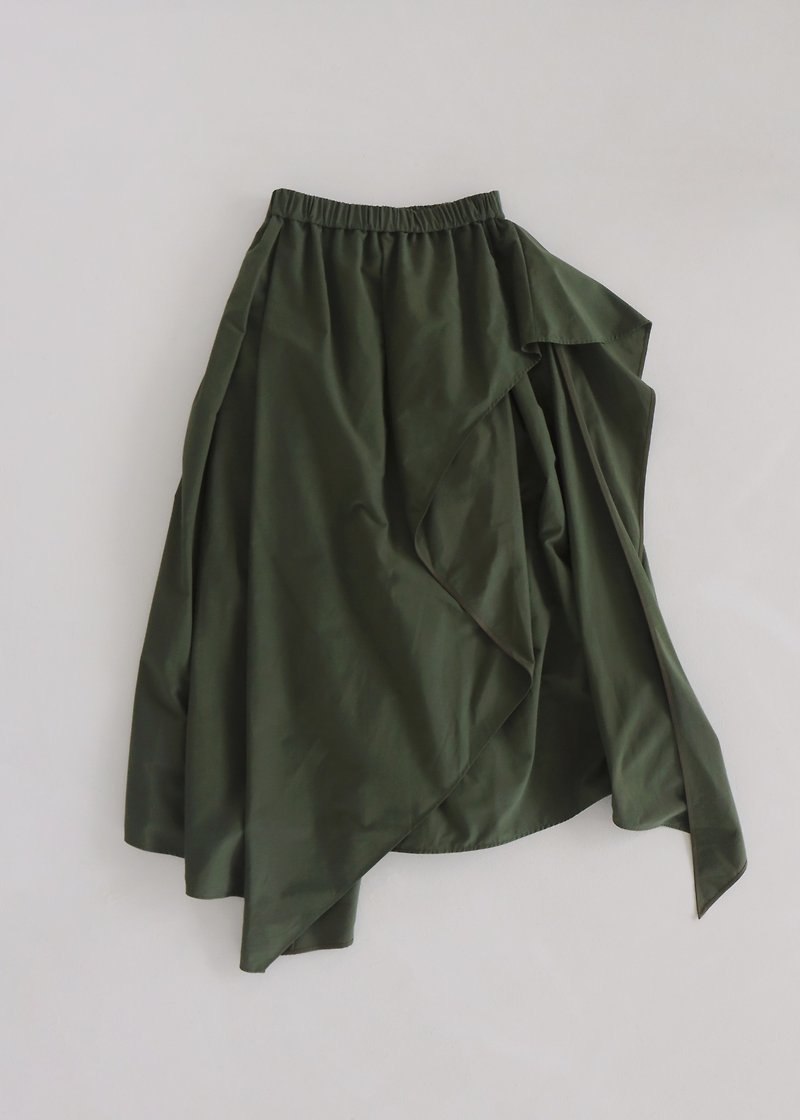 波浪打褶松紧裙 / 绿 - 裙子 - 聚酯纤维 绿色
