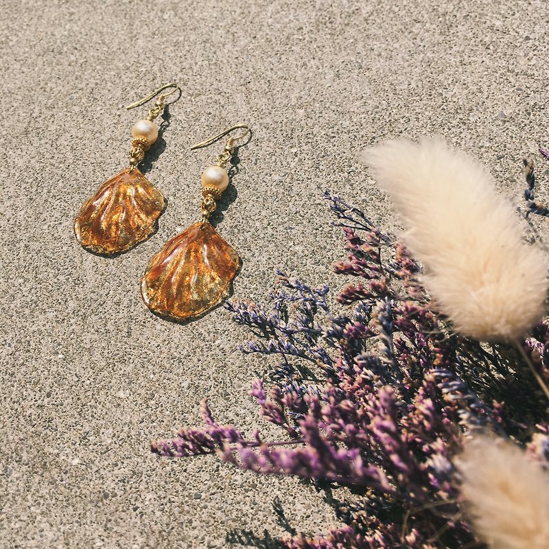 午后的海湾-贝壳造型耳环 耳夹 - 耳环/耳夹 - 铜/黄铜 咖啡色