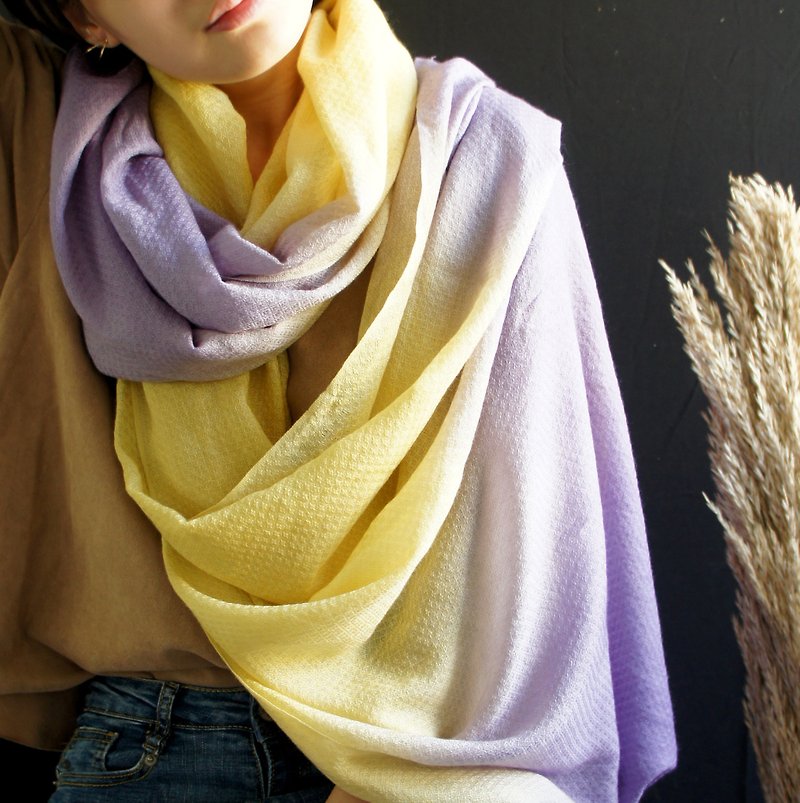 植物染纯羊毛围巾/披肩 - 丝巾 - 羊毛 紫色