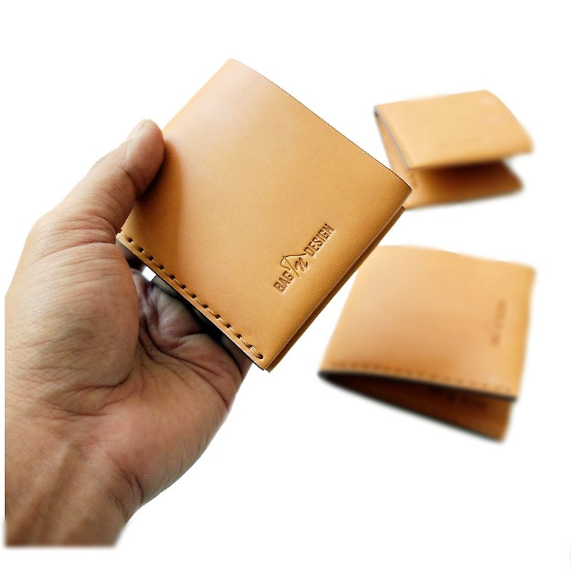 Wallet Simple bi-fold Vegetabel Tanned Leather hand stitching - 皮夹/钱包 - 真皮 