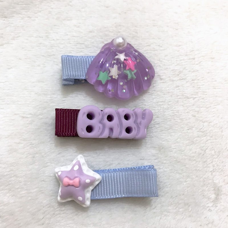 彩虹BABY - 紫色(3入) 全包布手工发夹 / 宝宝发饰 / 儿童发饰 - 婴儿饰品 - 其他材质 紫色