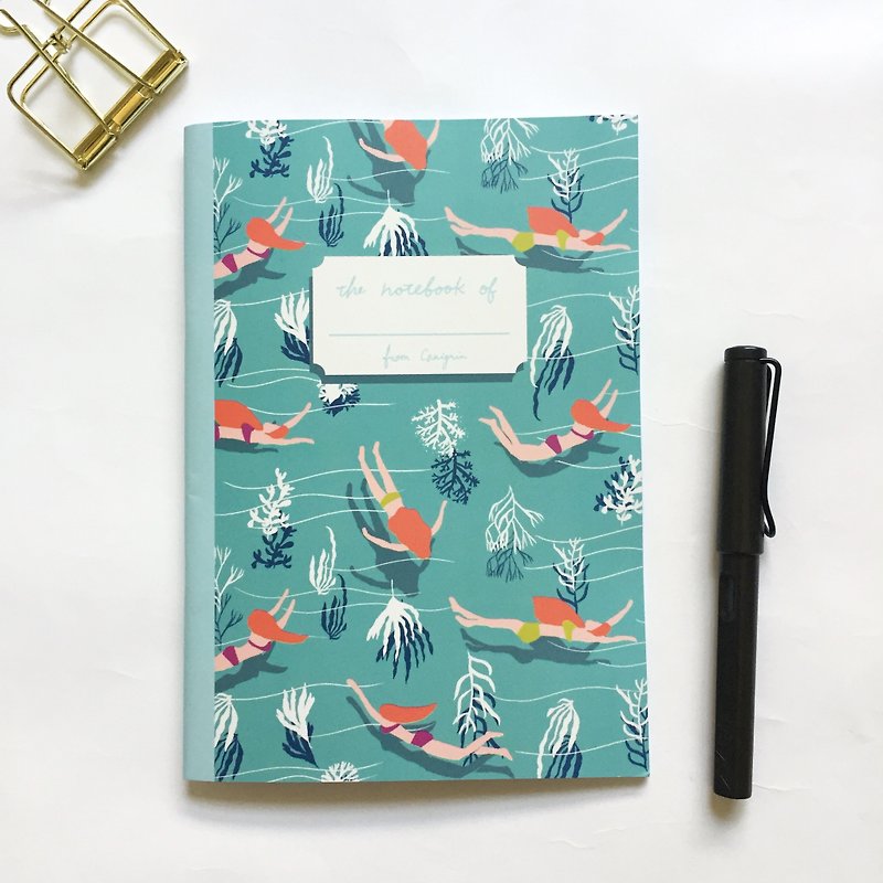 游泳女孩 夏日笔记本 泳装女孩的珊瑚海洋 内页网格 A5 - 笔记本/手帐 - 纸 蓝色