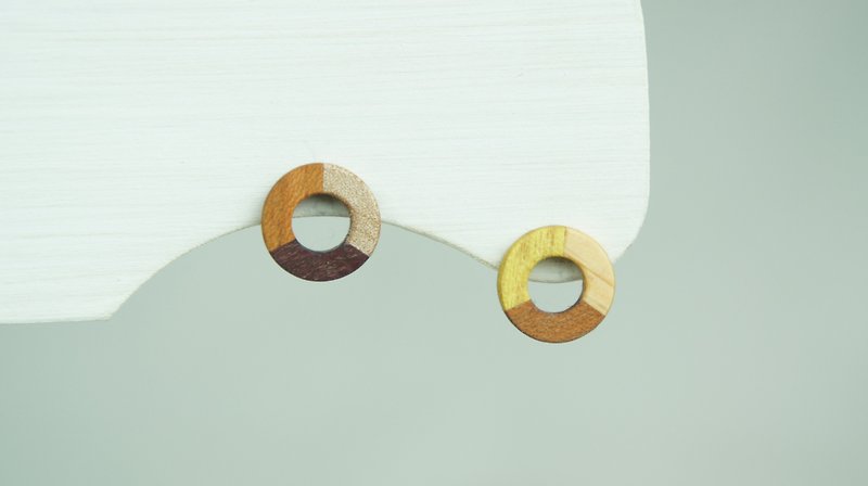 寄木のリングピアス - 耳环/耳夹 - 木头 咖啡色