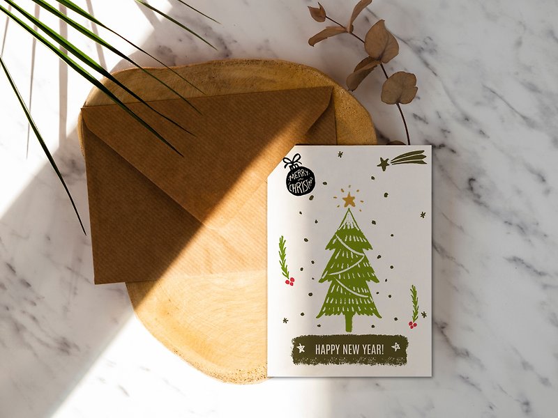 涂鸦圣诞小树卡片【84】洛可可草莓手创 明信片含信封 - 卡片/明信片 - 纸 