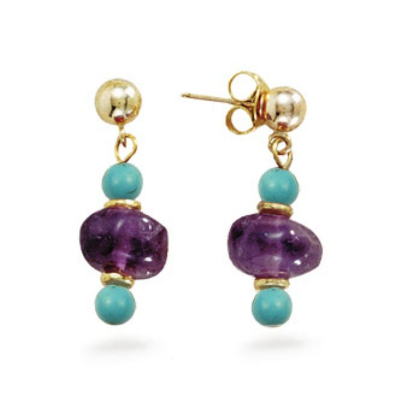 古埃及紫水晶绿松石耳环 - 耳环/耳夹 - 宝石 多色