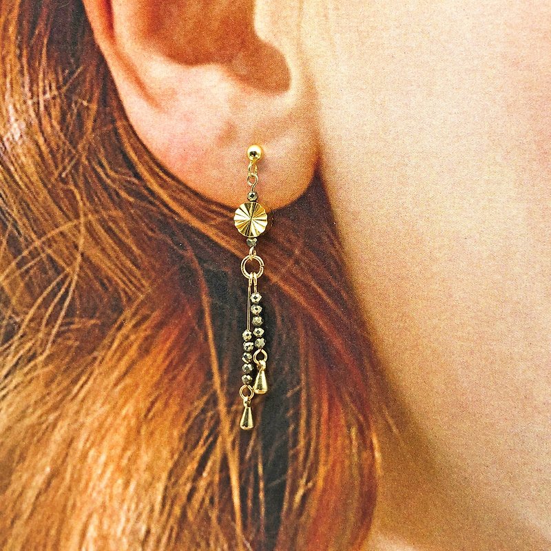矿石925纯银镀金耳环 日本风格耳环 情人节耳环 可改耳夹 - 耳环/耳夹 - 珍珠 金色