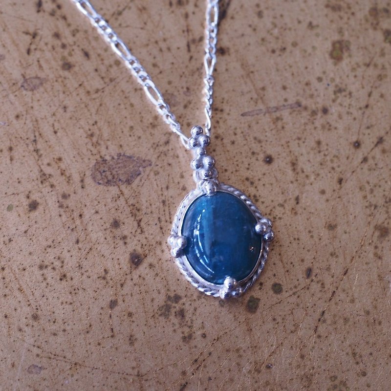 少见宝石 蓝绿色 硅硼镁铝矿 纯银手工项链 Grandidierite - 项链 - 半宝石 蓝色