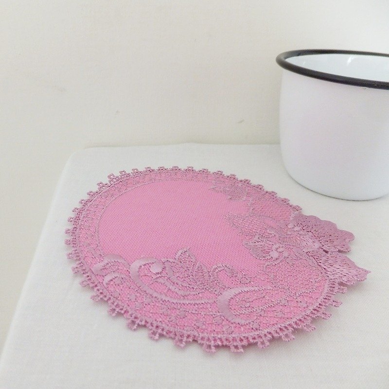 唐花艺现刺绣蕾丝垫 置物垫 杯垫 -春兰 粉紫色 - 杯垫 - 纸 粉红色