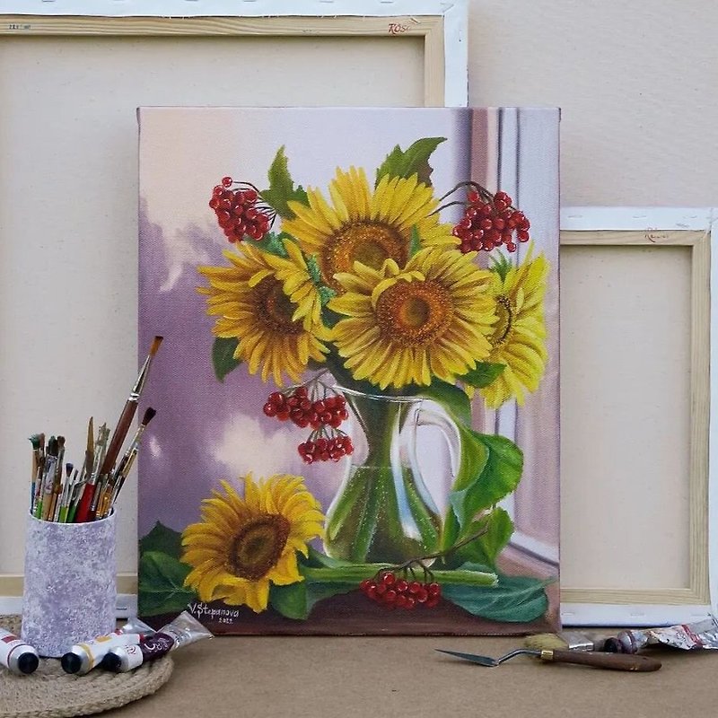 Wall Decor Sunflowers Oil Painting Canvas Interior Decoration 40 x 50 cm - 墙贴/壁贴 - 木头 多色