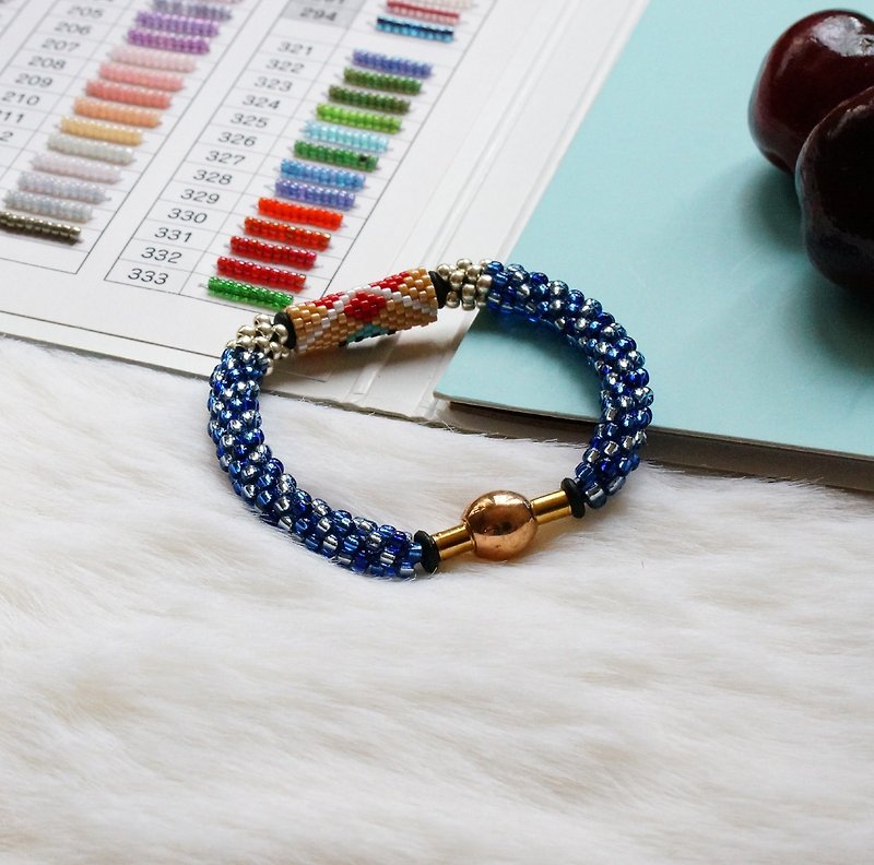 Kumihimo手织日本玻璃珠 KTM-04 ( Handbraided Kumihimo Seed Beads Bracelet ) - 手链/手环 - 玻璃 蓝色