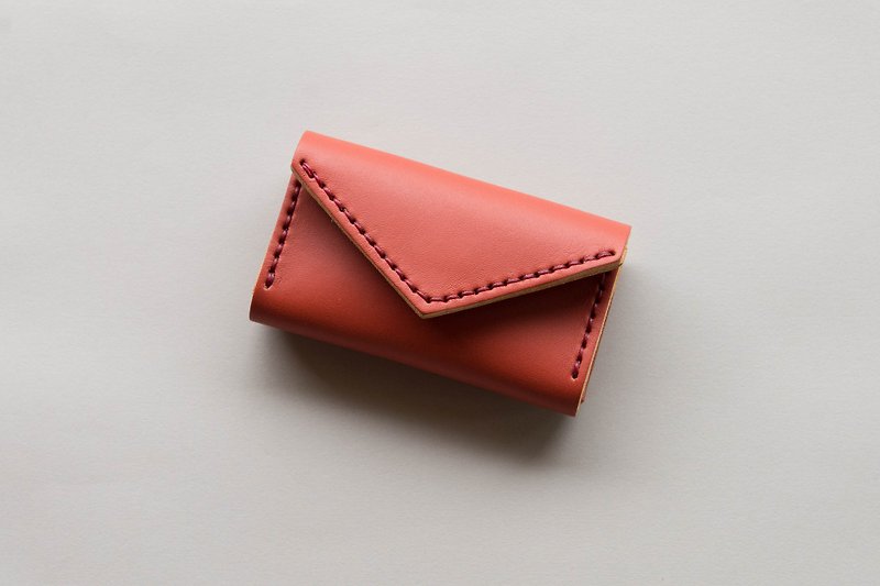 HANDMADE CARD HOLDER BAG MADE OF VEGETABLE TANNED LEATHER FROM JAPAN- ORANGE BROWN - 化妆包/杂物包 - 真皮 咖啡色