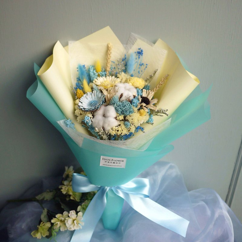 春分时光-蓝黄色手拿干燥花束 情人节 母亲节 - 干燥花/捧花 - 植物．花 蓝色