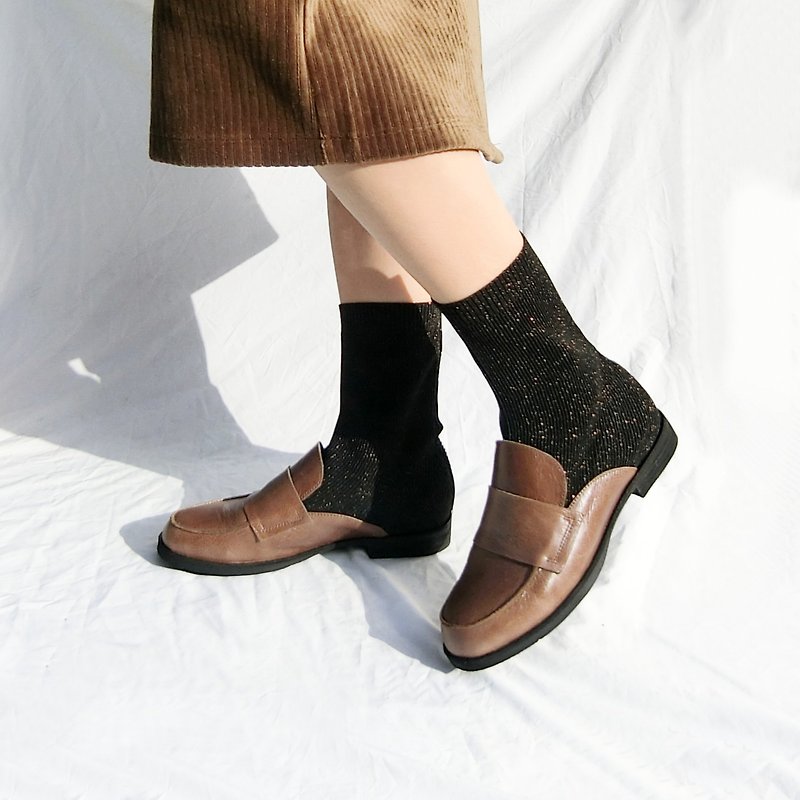 乐福真皮针织袜靴 ||卡普里岛乐园 气质棕|| 8269 - 女款短靴 - 真皮 咖啡色