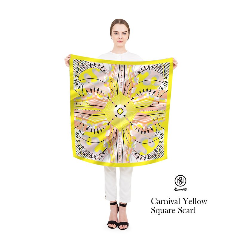 Carnival Yellow Square Scarf (Personalized name) - 丝巾 - 丝．绢 多色