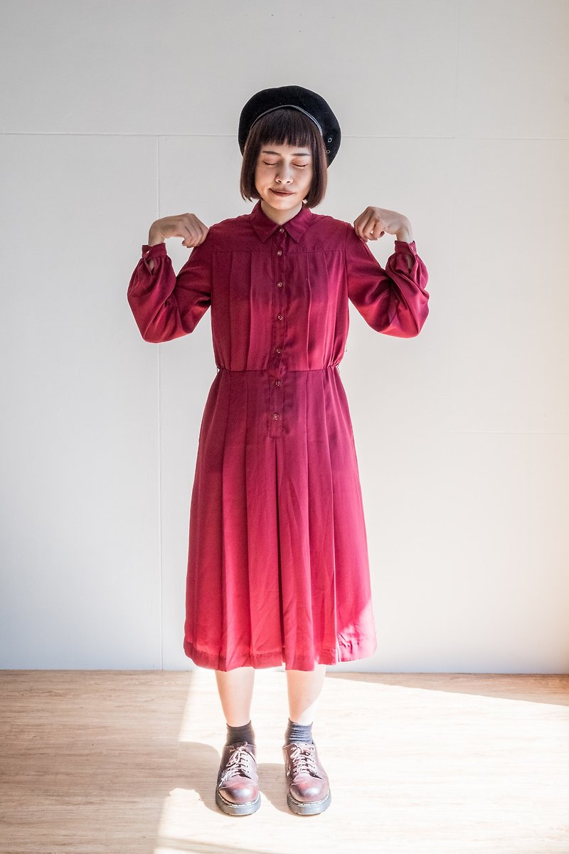 Vintage / 长袖洋装 no.21 tk - 洋装/连衣裙 - 聚酯纤维 红色