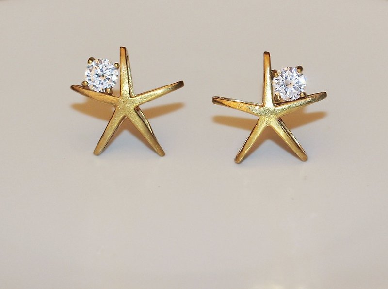 星愿黄铜锆石耳环 - 耳环/耳夹 - 宝石 金色