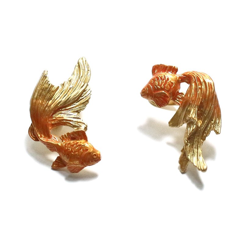 Golden Fish(GD)Earring 金魚イヤリングGD EA104GD - 耳环/耳夹 - 其他金属 橘色