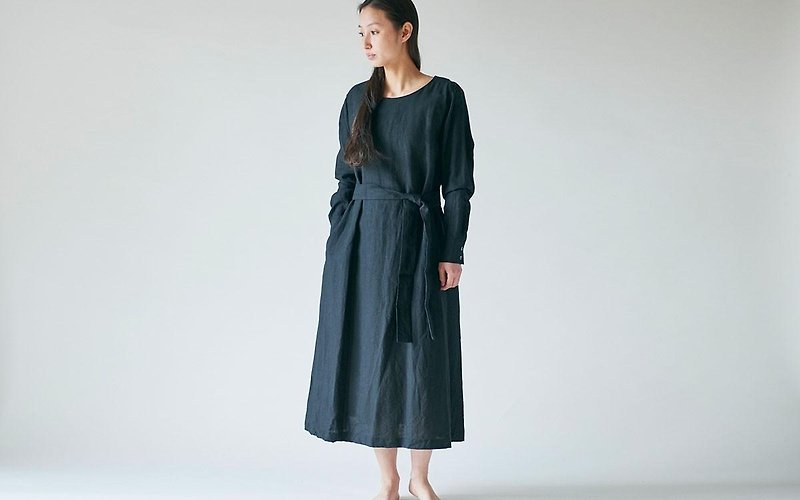 enrica×かぐれ　リネンワンピース（ブラック） - 洋装/连衣裙 - 棉．麻 黑色