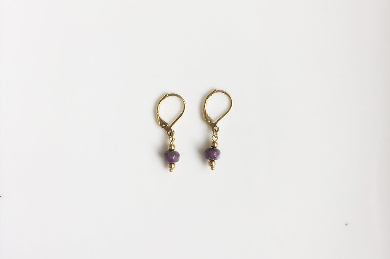 小紫 黄铜天然石造型耳环 - 耳环/耳夹 - 其他金属 紫色