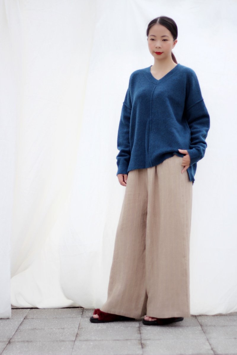【现货】宝蓝V领羊毛毛衣 - 女装针织衫/毛衣 - 羊毛 蓝色
