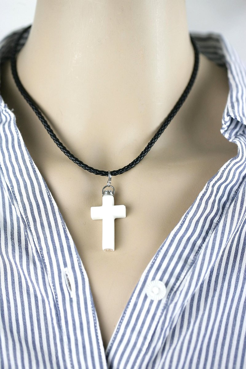 精油瓶项链-中十字架M1 - 项链 - 陶 白色