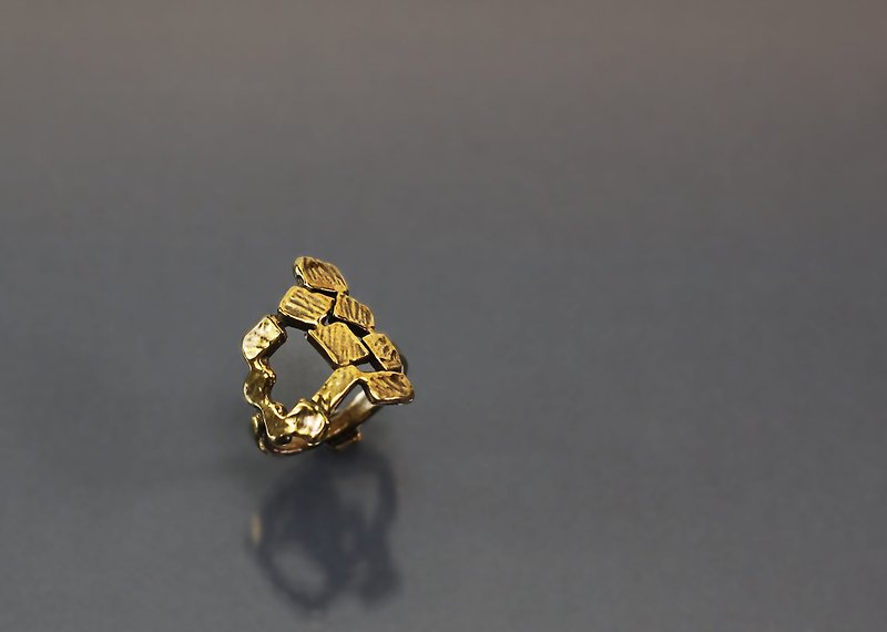 质感系列-方块造型黄铜戒 - 戒指 - 铜/黄铜 咖啡色