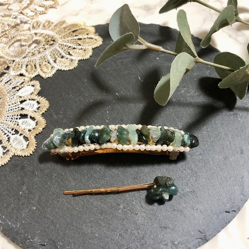 【母の日】天然石のヘアアクセサリー　ブルーグリーン - 发饰 - 宝石 绿色