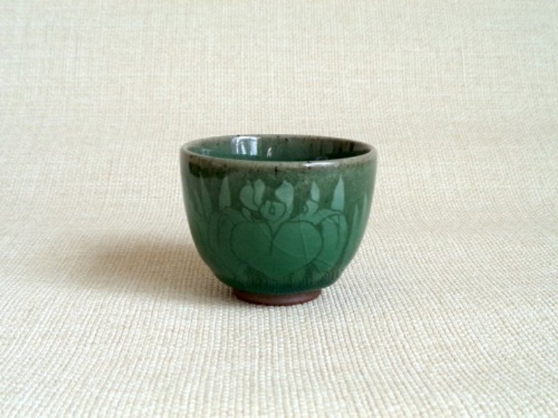 湯のみ　青磁象嵌 あやめa - 茶具/茶杯 - 陶 绿色
