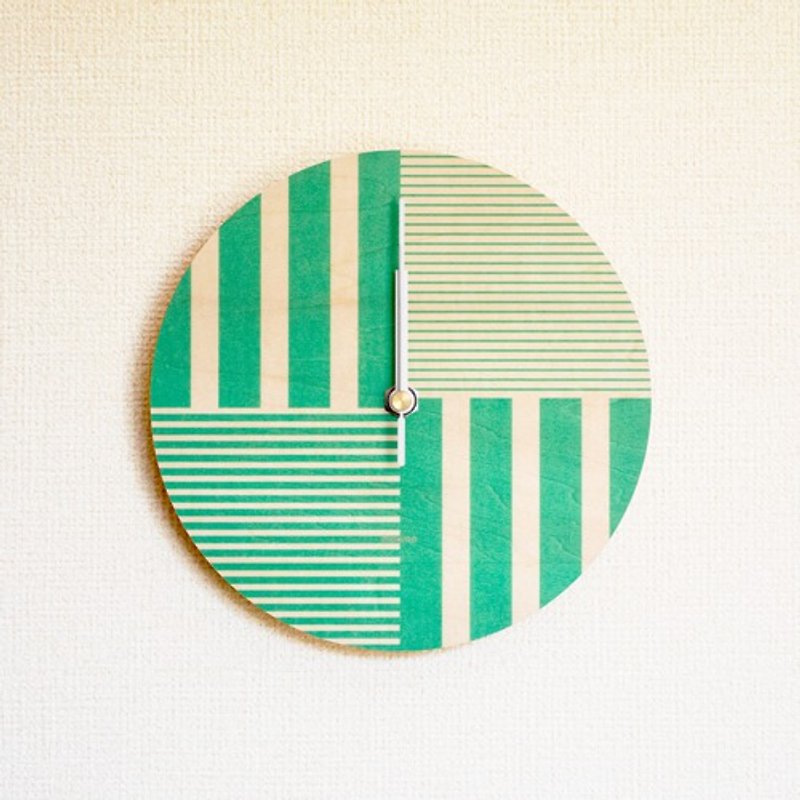 挂钟 木纹和图形设计 B02 - 时钟/闹钟 - 木头 绿色